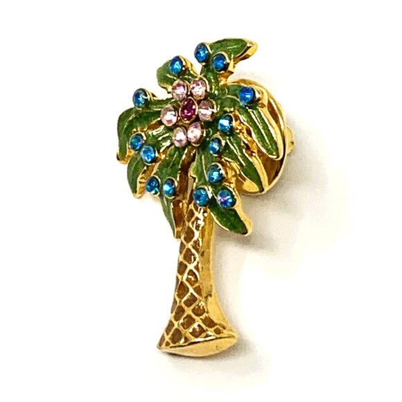 Nina Ricci Palm Tree Enamelled Pin Brooch Rhinestones - Picture 2 of 7